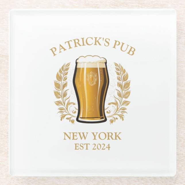 Personalised Pub Sign Beer Glass with Custom Name Coaster (Front)