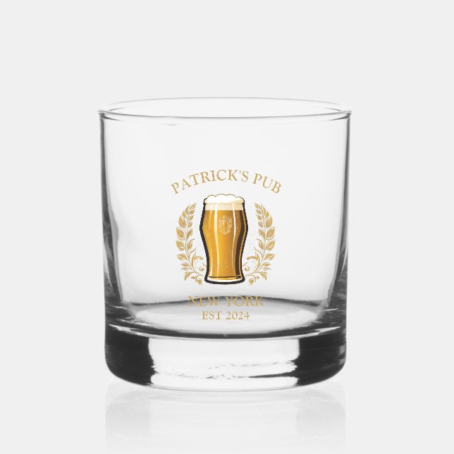 Personalised Pub Sign Beer Logo Custom Name Whiskey Glass (Front)