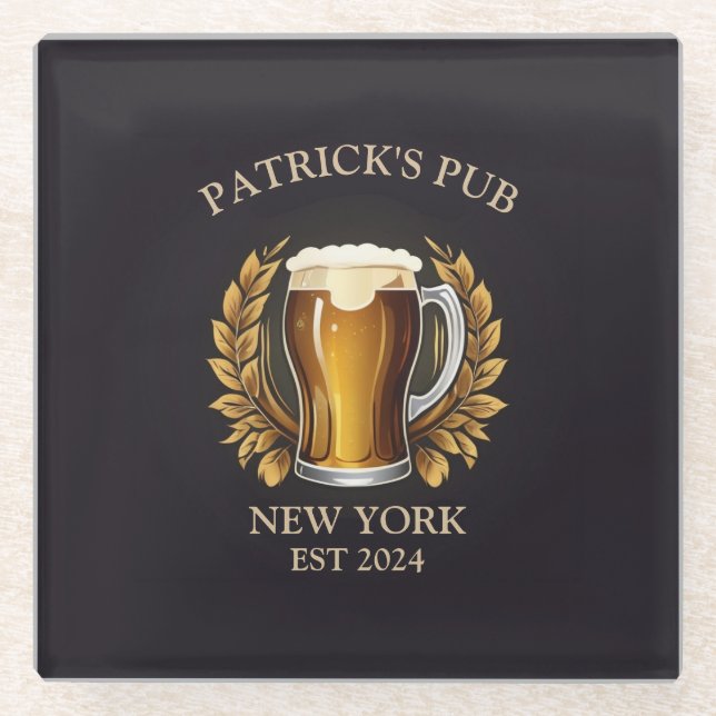 Personalised Pub Sign for Home Bar Beer Glass Logo Coaster (Front)