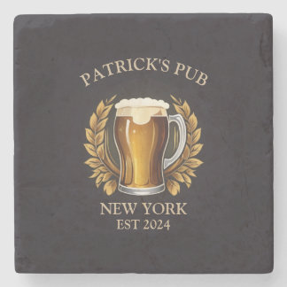 Personalised Pub Sign for Home Bar Beer Glass Logo Stone Coaster