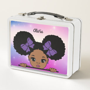 Personalised Puff Hair Baby girl Metal Lunch Box