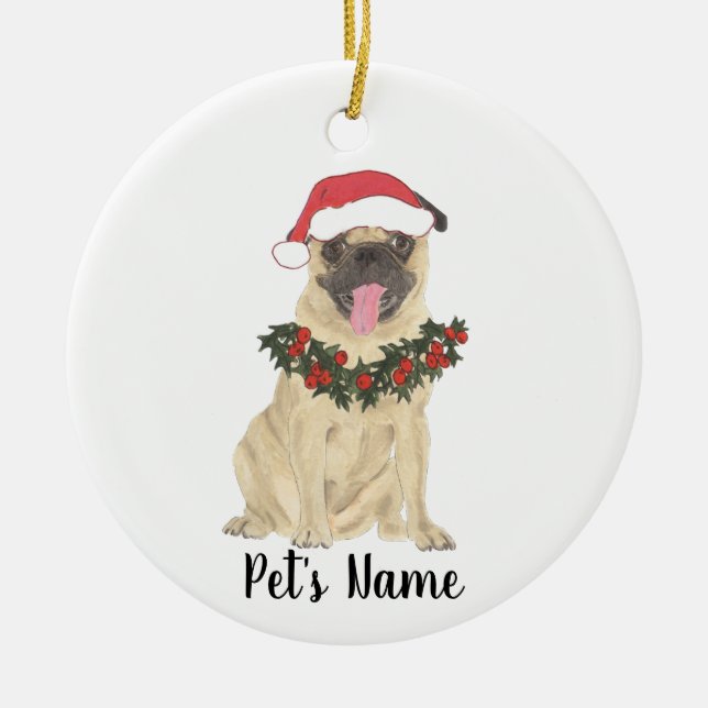 Personalised Pug Ceramic Tree Decoration (Front)