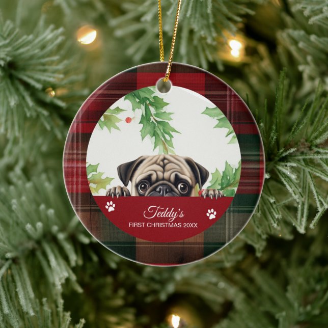 Personalised Pug Christmas Ceramic Tree Decoration (Tree)