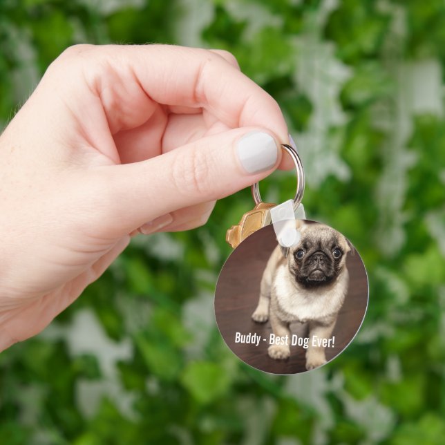 Personalised Pug Dog Photo and Your Pug Dog Name Key Ring (Hand)