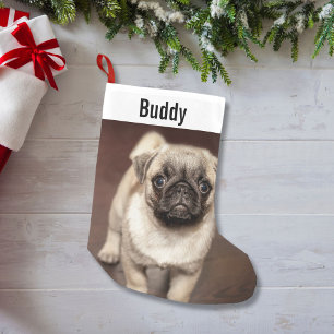 Personalised Pug Dog Photo and Your Pug Dog Name Small Christmas Stocking