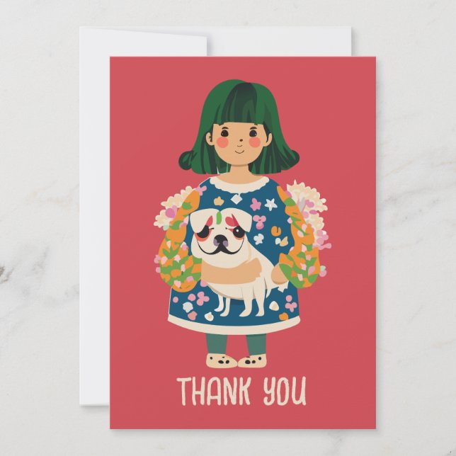 Personalised Pug Greeting Card | Boho Floral Card  (Front)