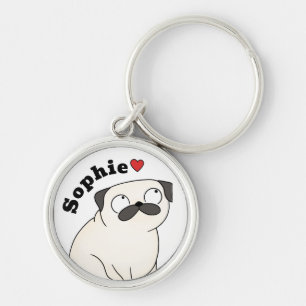 Personalised Pug Keychain Custom Name, Pug Gift