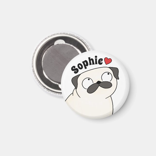Personalised Pug Magnet, Custom Name Pug Magnet (Front/Back)