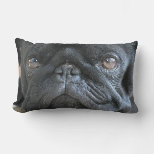 Personalised Pug Pillow, black pug puppy, face Lumbar Cushion