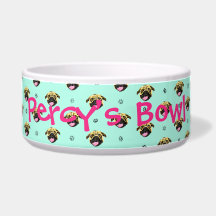 Personalised Pug Print Dog Bowl