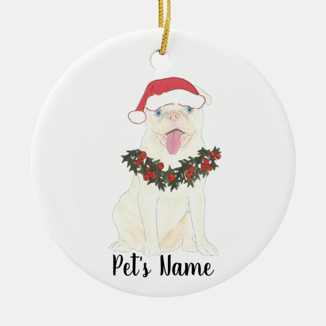 Personalised Pug (White) Ceramic Tree Decoration (Front)