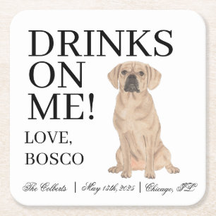 Personalised Puggle Dog Wedding Square Paper Coaster