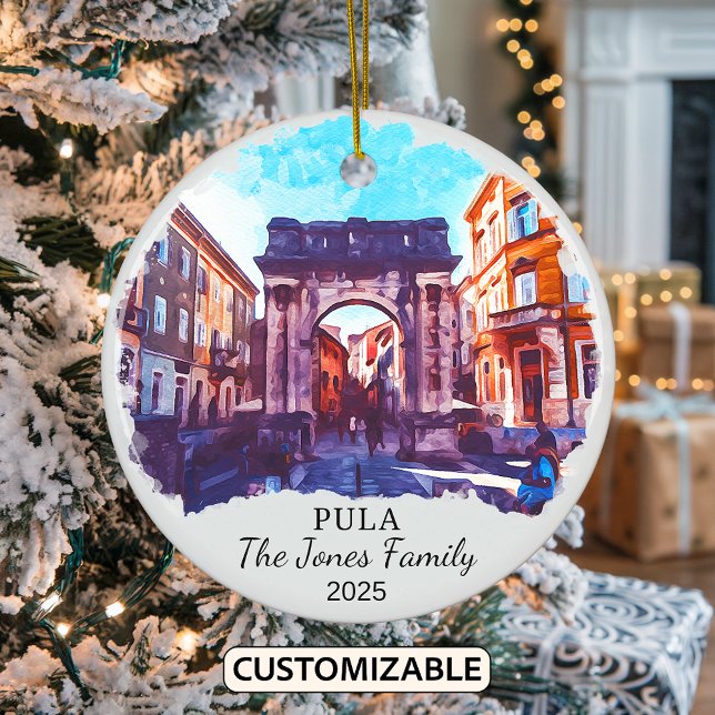 Personalised Pula Ornament, Croatia Ceramic Tree Decoration (Creator Uploaded)