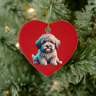 Personalised Puli Puppy Christmas Red Ceramic Tree Decoration