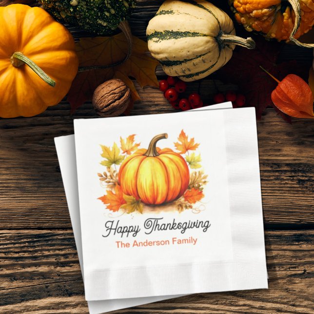 Personalised Pumpkin & Fall Leaves Thanksgiving Napkin (Creator Uploaded)