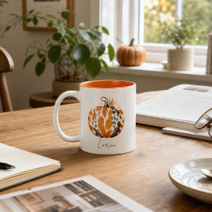 Personalised Pumpkin Fall Watercolor Autumn Two-Tone Coffee Mug