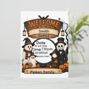 Personalised Pumpkin Family Halloween Welcome Sign Invitation