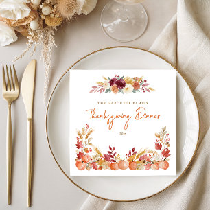 Personalised Pumpkin Floral Thanksgiving Dinner Napkin