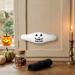 Personalised Pumpkin Halloween Name Black & White Ceramic Drawer Pull