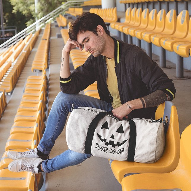 Personalised Pumpkin Halloween Name Black & White Duffle Bag (Creator Uploaded)