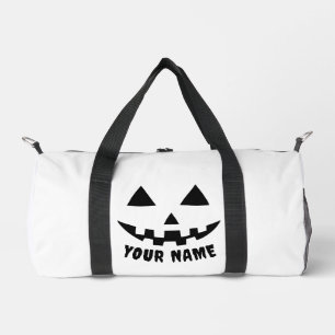 Personalised Pumpkin Halloween Name Black & White Duffle Bag