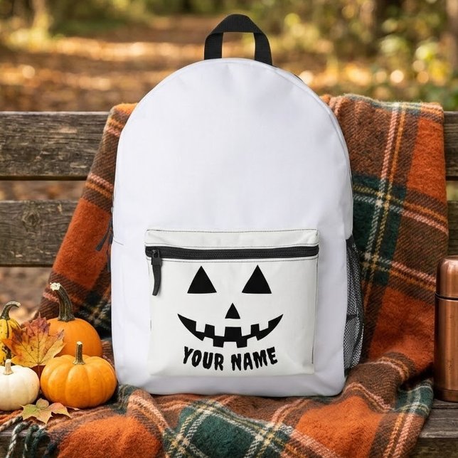Personalised Pumpkin Halloween Name Black & White Printed Backpack (Creator Uploaded)