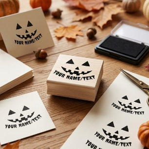 Personalised Pumpkin Halloween Name Black & White Rubber Stamp