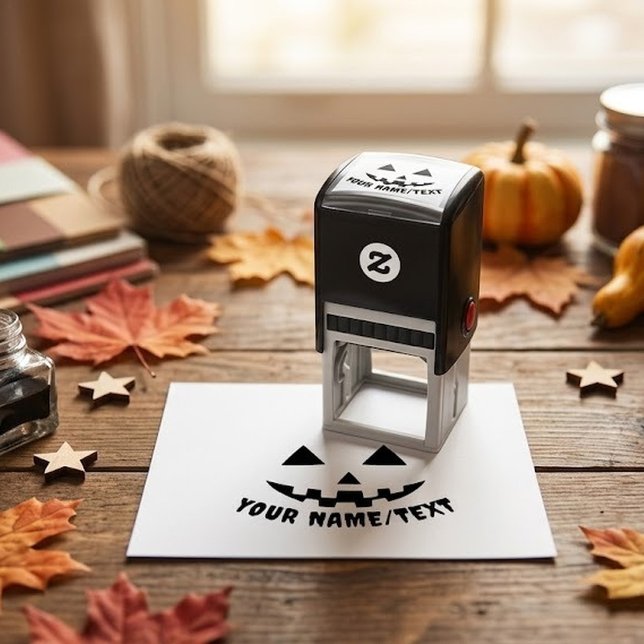 Personalised Pumpkin Halloween Name Black & White Self-inking Stamp (Creator Uploaded)