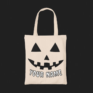 Personalised Pumpkin Halloween Name Black & White Tote Bag