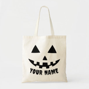 Personalised Pumpkin Halloween Name Black & White Tote Bag