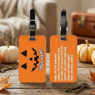 Personalised Pumpkin Halloween Your Name Address Luggage Tag