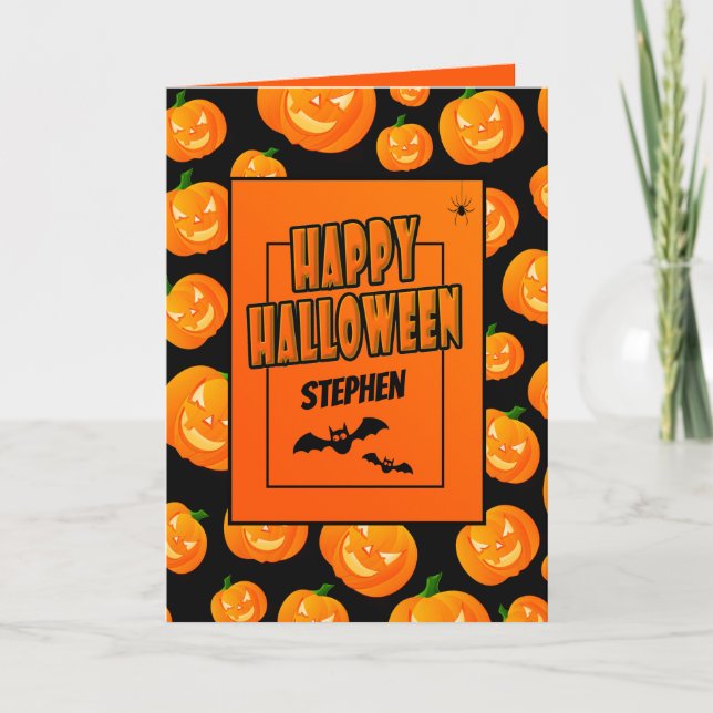 Personalised | Pumpkin Happy Halloween Greetings Card (Front)
