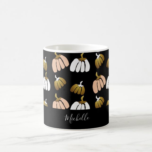 Personalised Pumpkin In Black, Blush, White, Gold Coffee Mug (Center)