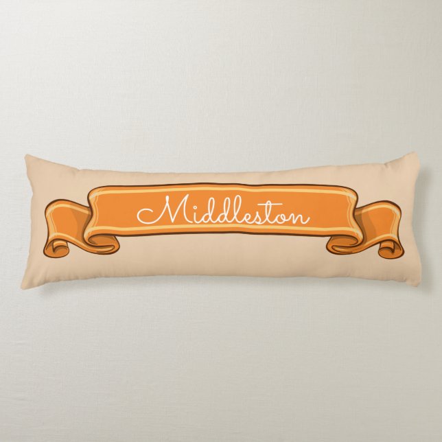 Personalised Pumpkin Orange Banner Ribbon On Cream Body Cushion (Front)