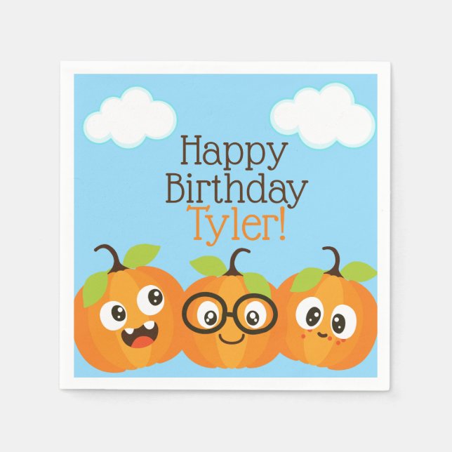 Personalised Pumpkin Patch Farm Kids Birthday Napkin (Front)