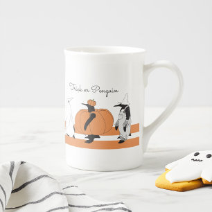 Personalised Pumpkin Penguin Funny Halloween Bone China Mug