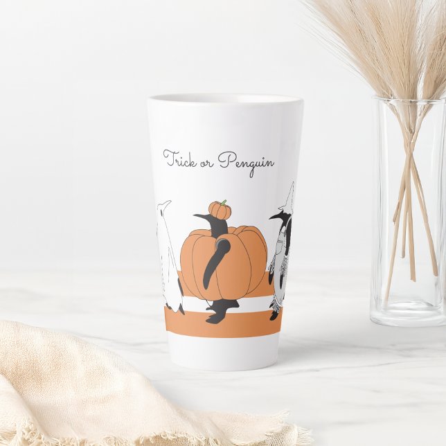 Personalised Pumpkin Penguin Funny Halloween Latte Mug (Creator Uploaded)