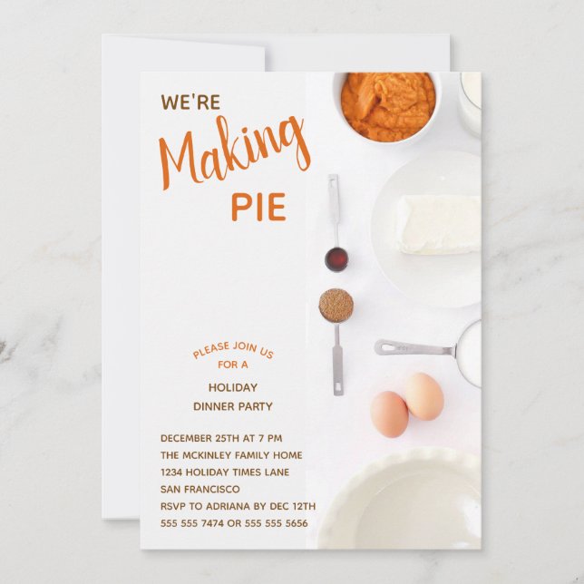 Personalised Pumpkin Pie Holiday  Dinner Party  Invitation (Front)