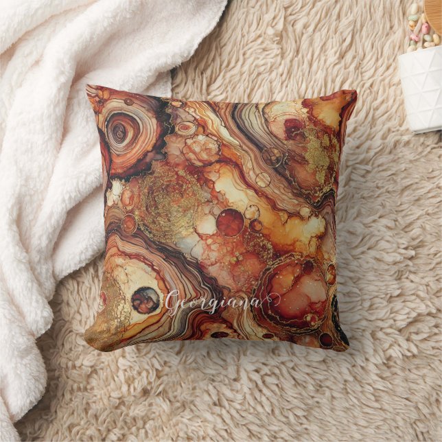 Personalised Pumpkin Spice Autumnal Alcohol Ink Cushion (Blanket)
