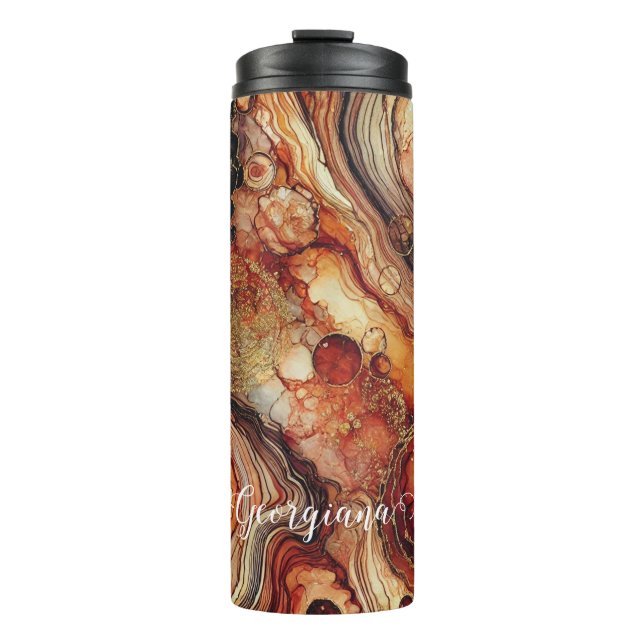 Personalised Pumpkin Spice Autumnal Alcohol Ink Thermal Tumbler (Front)