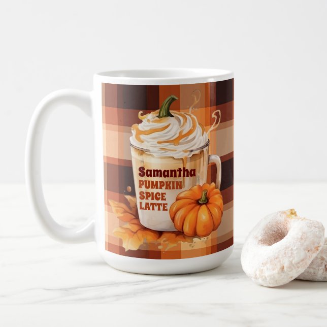 Personalised Pumpkin Spice Latte Coffee Mug (With Donut)