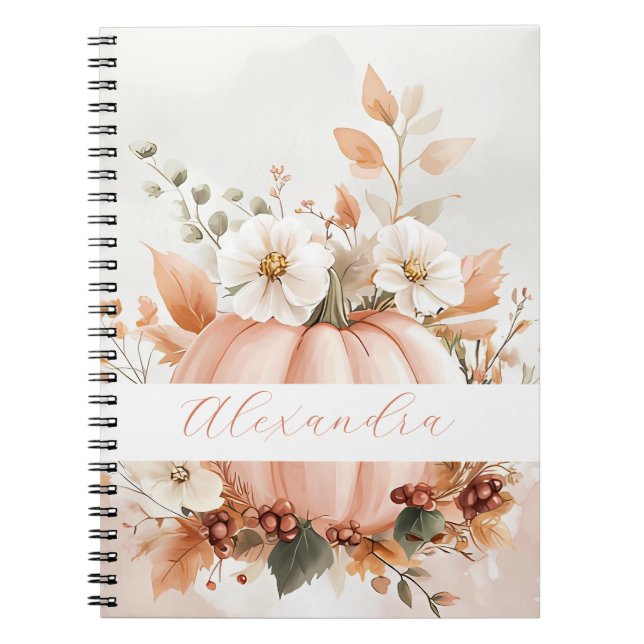 Personalised Pumpkin Watercolor Fall Pattern  Notebook (Front)