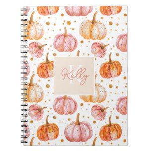 Personalised Pumpkin Watercolor Fall Pattern Notebook