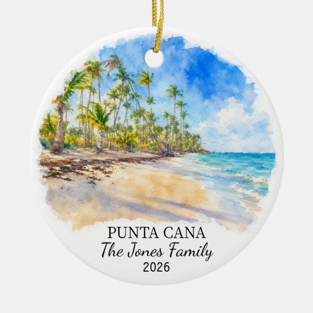 Personalised Punta Cana Ceramic Ornament, Custom D Tree Decoration (Front)