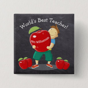 Personalised Pupil With Apple World's Best Teacher 15 Cm Square Badge