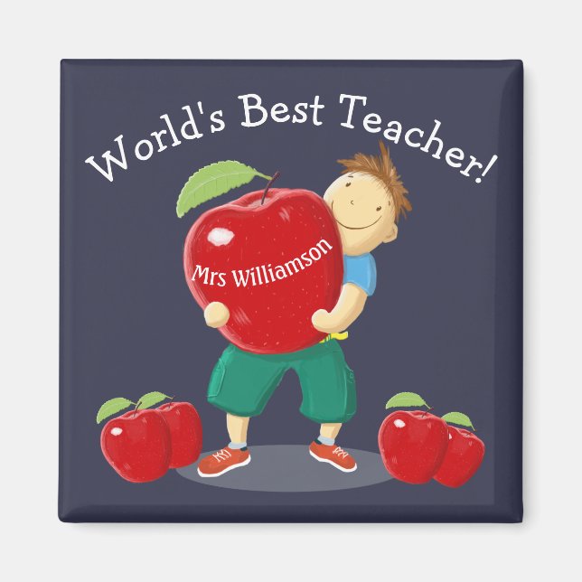 Personalised Pupil With Apple World's Best Teacher Magnet (Front)