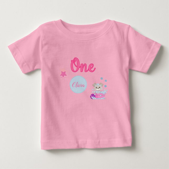 Personalised Puppy Bath One Year Old Girl Birthday Baby T-Shirt (Front)