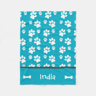 Personalised Puppy Dog Paw Print  Blanket Teal