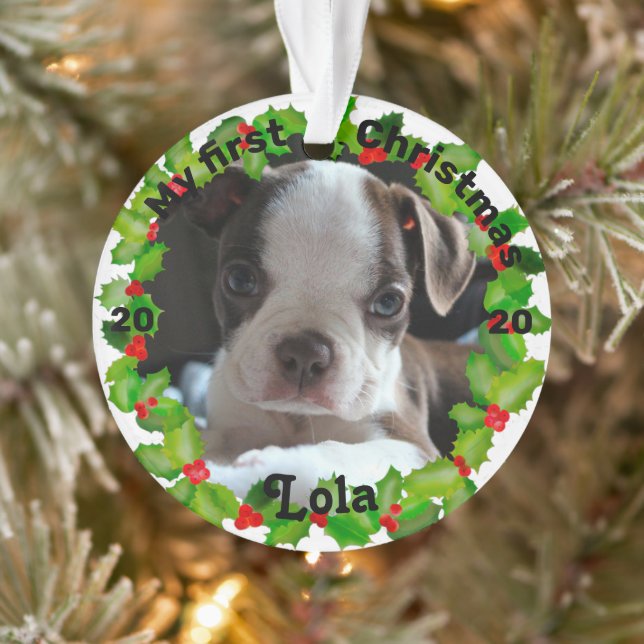 Personalised Puppy's First Christmas Photo Ornament (Tree)