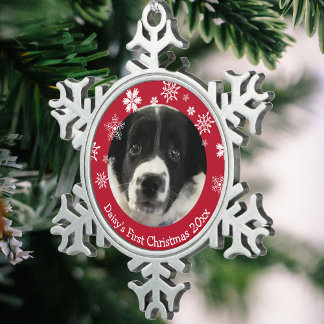 Personalised Puppy's First Christmas  Snowflake Pewter Christmas Ornament